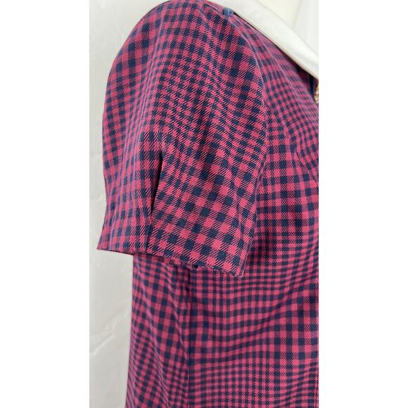 HOUNDSTOOTH MINI DRESS in Navy Burgundy Pleated Drop Waist (Womens: 6-8) - Picture 13 of 16